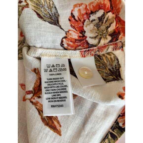 Joie Womens Size Large 100% Linen Blouse Cream Orange Floral Sleeveless - Picture 7 of 7
